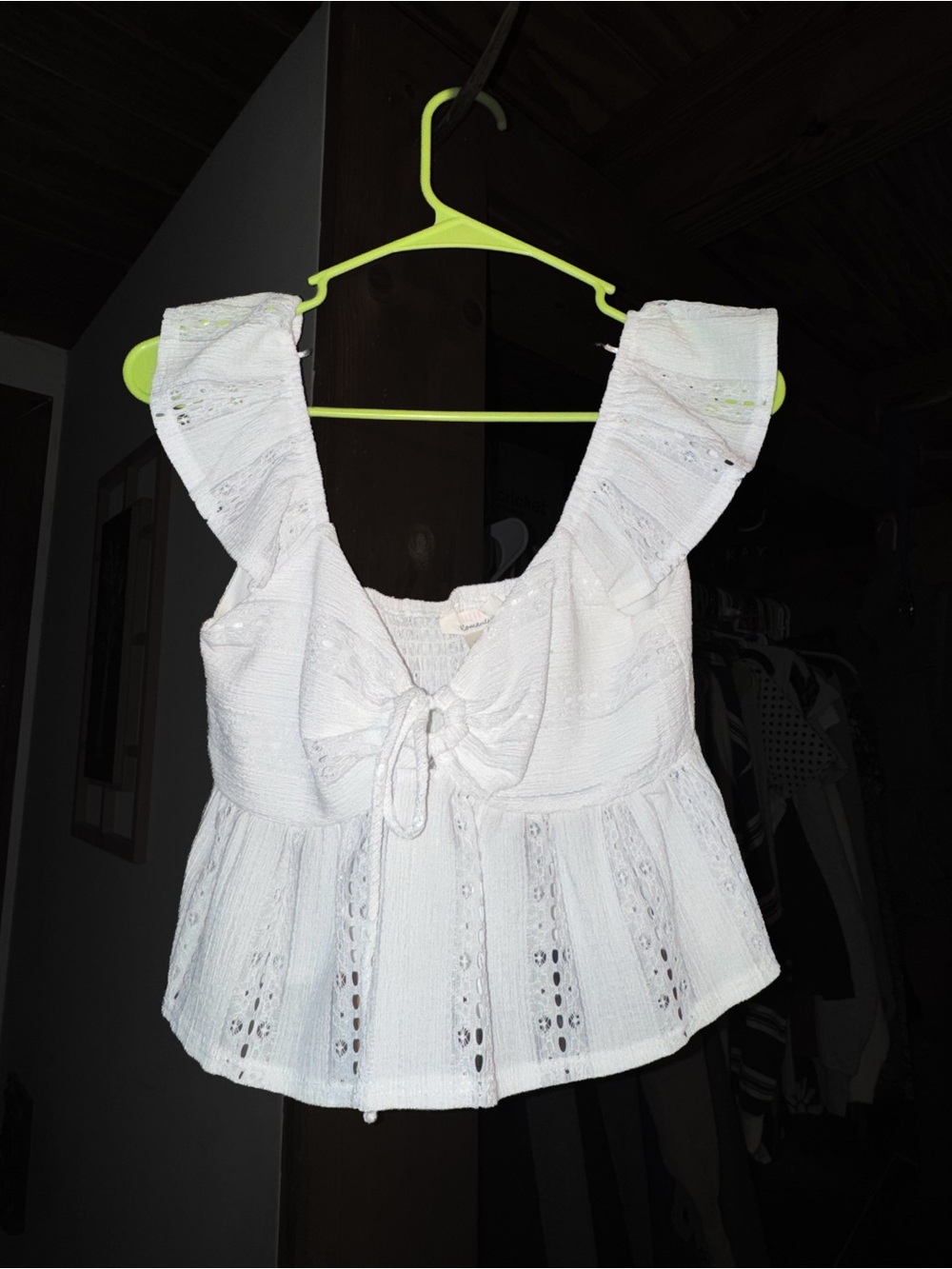 URBAN Romantics White Ruffle Eyelet Tie-Front Crop Top